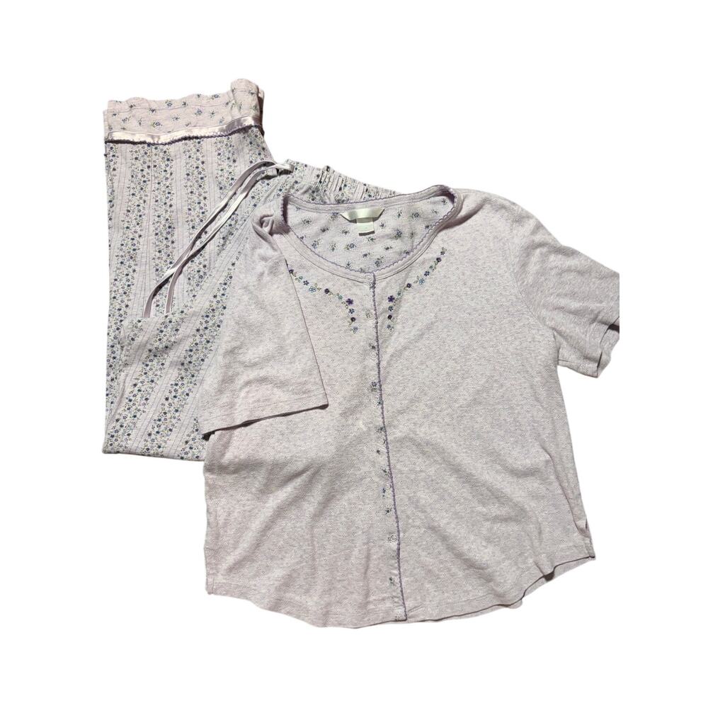 Dockers Womens M Purple Floral Eyelet Lightweight Pajama Set